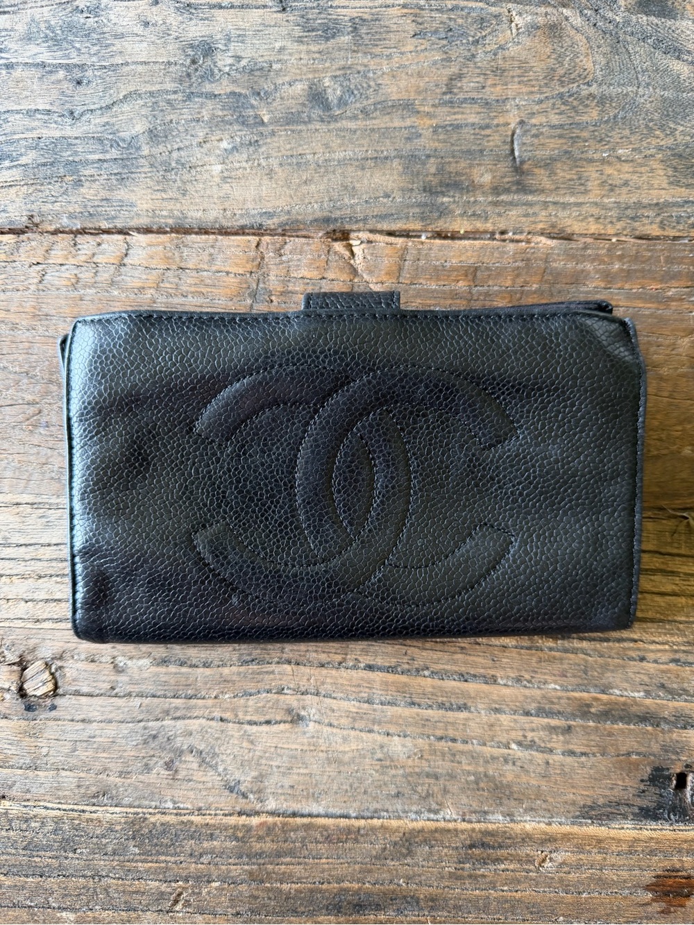 CHANEL Black Quilted Caviar Leather CC Fold Wallet